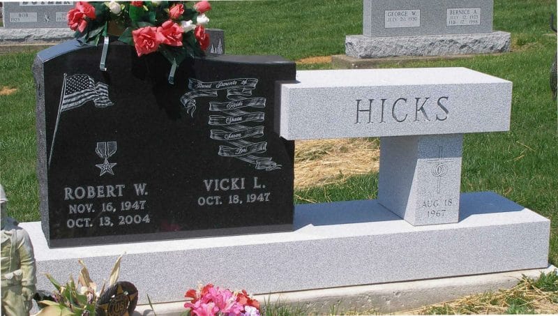 Black and Gray Bench Memorial with Flag and Medal Designs