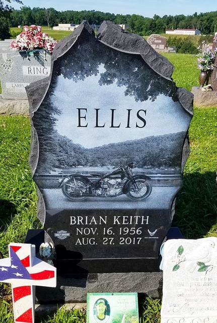 Ellis Asymmetrical Black Stone with Motorcycle Landscape Etching